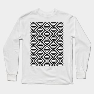 black and white hexagon seamless pattern Long Sleeve T-Shirt